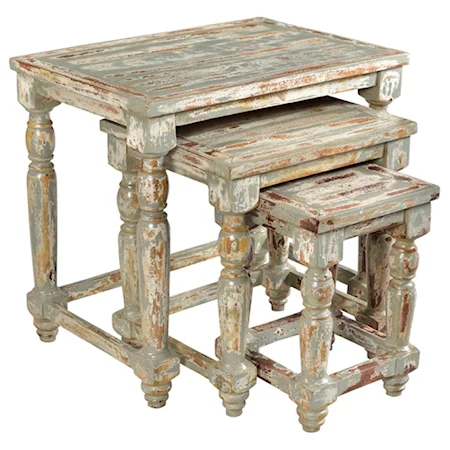 Bengal Manor Mango Wood Distressed Grey Set of Nested Tables